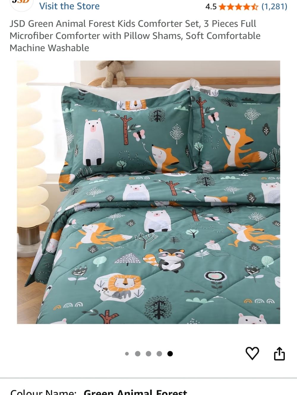Green Animal Forest Kids 3 pieces Comforter Set - Green